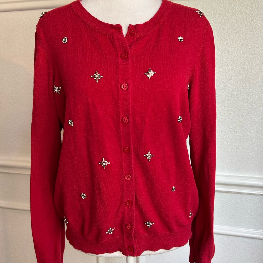Tommy Hilfiger Red with Rhinestone Embellished Cardigan, Size L